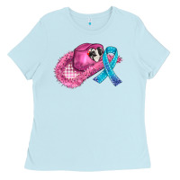 Baby Blue cowboy hat and cancer ribbon Ladies Tee - AdoDesignShop