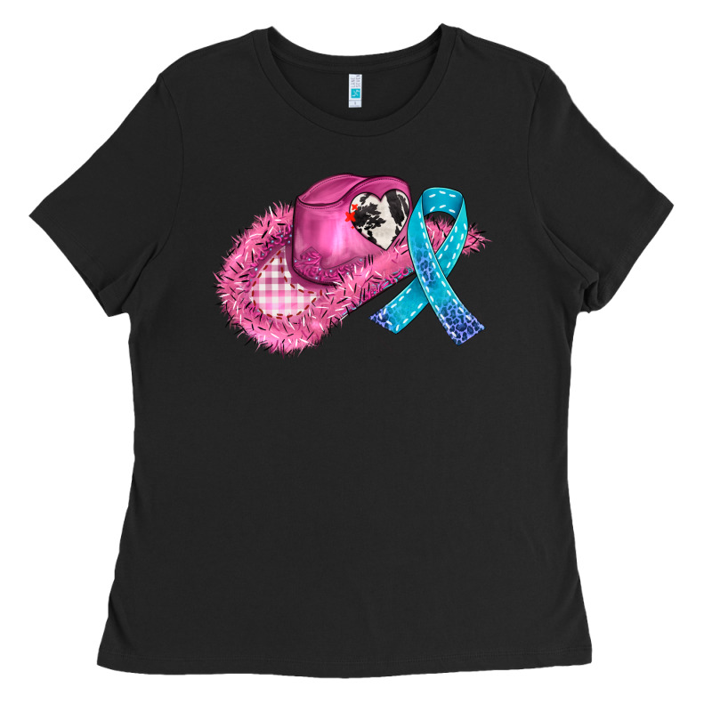 Cowboy Hat And Cancer Ribbon Ladies Tee by AdoDesignShop | Teevron