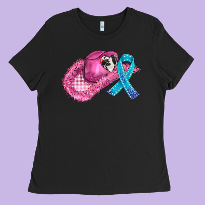Cowboy Hat And Cancer Ribbon Ladies Tee Designed By Adodesignshop