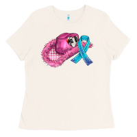 Bone cowboy hat and cancer ribbon Ladies Tee - AdoDesignShop