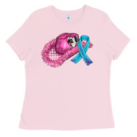 Bubblegum Pink cowboy hat and cancer ribbon Ladies Tee - AdoDesignShop