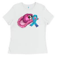 White cowboy hat and cancer ribbon Ladies Tee - AdoDesignShop