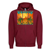 Burgundy western sunset cactus sunflowers gemstones leopards Zipper Hoodie - BarkalooDesign