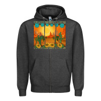 Charcoal Heather western sunset cactus sunflowers gemstones leopards Zipper Hoodie - BarkalooDesign