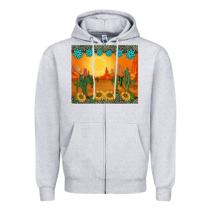 Western Sunset Cactus Sunflowers Gemstones Leopards Zipper Hoodie by BarkalooDesign | Teevron
