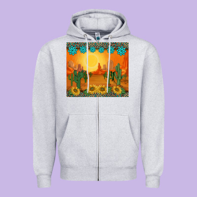 Western Sunset Cactus Sunflowers Gemstones Leopards Zipper Hoodie Designed By Barkaloodesign