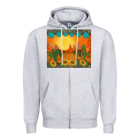 Heather Grey western sunset cactus sunflowers gemstones leopards Zipper Hoodie - BarkalooDesign