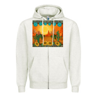 Oatmeal Heather western sunset cactus sunflowers gemstones leopards Zipper Hoodie - BarkalooDesign