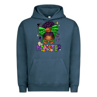 Pigment Midnight Navy Halloween Afro Messy Bun Momster Urban Hoodie - texasbilliewilder