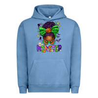 Pigment Pebble Blue Halloween Afro Messy Bun Momster Urban Hoodie - texasbilliewilder