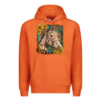 Carrot appaloosa horse with sunflowers and western background Premium Hoodie - LillyAllenDesigns