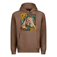 Chestnut appaloosa horse with sunflowers and western background Premium Hoodie - LillyAllenDesigns