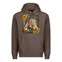 Coffee appaloosa horse with sunflowers and western background Premium Hoodie - LillyAllenDesigns