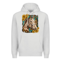 Dove Grey appaloosa horse with sunflowers and western background Premium Hoodie - LillyAllenDesigns