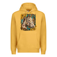 Mustard appaloosa horse with sunflowers and western background Premium Hoodie - LillyAllenDesigns