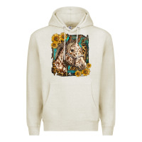 Oatmeal Heather appaloosa horse with sunflowers and western background Premium Hoodie - LillyAllenDesigns