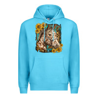 Ocean Blue appaloosa horse with sunflowers and western background Premium Hoodie - LillyAllenDesigns