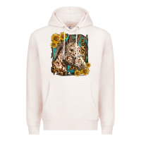 Pale Pink appaloosa horse with sunflowers and western background Premium Hoodie - LillyAllenDesigns