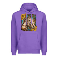 Purple appaloosa horse with sunflowers and western background Premium Hoodie - LillyAllenDesigns