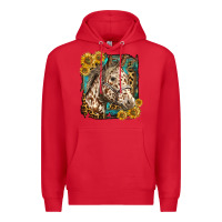 Red appaloosa horse with sunflowers and western background Premium Hoodie - LillyAllenDesigns