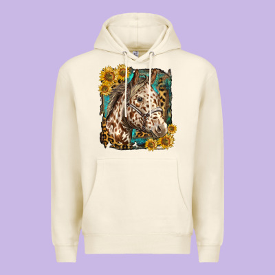 Appaloosa Horse With Sunflowers And Western Background Premium Hoodie Designed By Lillyallendesigns