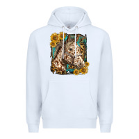 White appaloosa horse with sunflowers and western background Premium Hoodie - LillyAllenDesigns