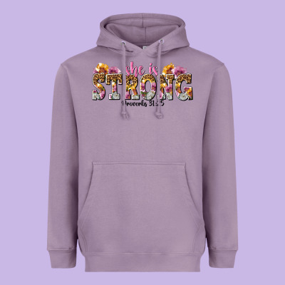 She Is Strong Proverbs 31 25 Heavyweight Hoodie Designed By Nancycooperartshop