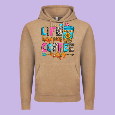 Life Happens Coffee Helps Vintage Hoodie Designed By Zillion Design Studio
