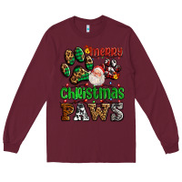 Burgundy merry christmas paws with santa Long Sleeve Tee - AdoDesignShop