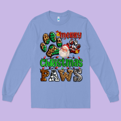 Merry Christmas Paws With Santa Long Sleeve Tee Designed By Adodesignshop