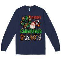 Navy merry christmas paws with santa Long Sleeve Tee - AdoDesignShop