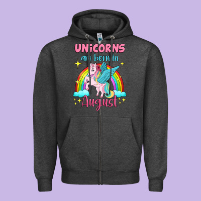 Unicorns Are Born In August Zipper Hoodie Designed By Jasminsmagicworld