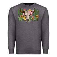 Charcoal Heather bull skull with cactus Premium Sweatshirt - MaliasSmallBusiness