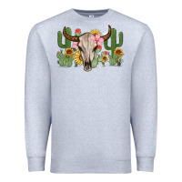 Heather Grey bull skull with cactus Premium Sweatshirt - MaliasSmallBusiness