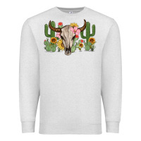 Oatmeal Heather bull skull with cactus Premium Sweatshirt - MaliasSmallBusiness