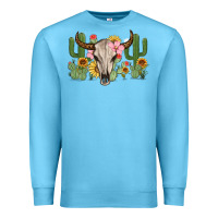 Ocean Blue bull skull with cactus Premium Sweatshirt - MaliasSmallBusiness
