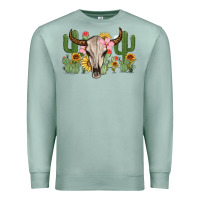 Seafoam bull skull with cactus Premium Sweatshirt - MaliasSmallBusiness