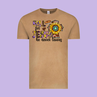 Fall For Jesus He Never Leaves Vintage Tee Designed By Cowhidedigitalart
