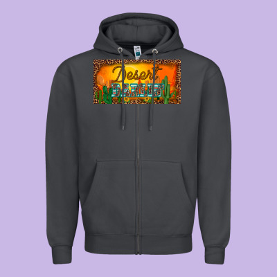 Western Desert Darlin Sunset Cactus Leopard Serape   License Plate Tem Zipper Hoodie Designed By Barkaloodesign