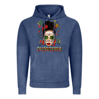 Vintage Denim Mexicana Skull Girl Messy Bun Vintage Hoodie - texasbilliewilder