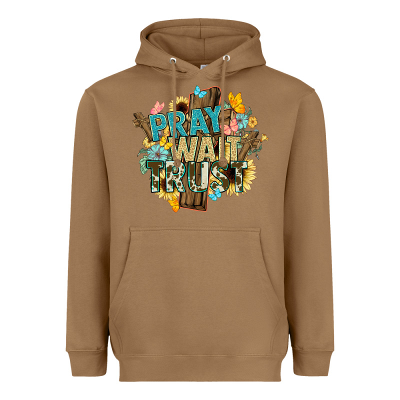 Pray Wait Trust Crosses Christian Heavyweight Hoodie by NancyCooperArtShop | Teevron