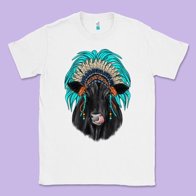 Black Angus Indian Headdress Classic Tee Designed By Jahusdesignshop