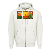 Oatmeal Heather western  sunset cactus leopard serape   license plate template Zipper Hoodie - BarkalooDesign