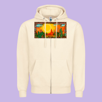 Western  Sunset Cactus Leopard Serape   License Plate Template Zipper Hoodie Designed By Barkaloodesign