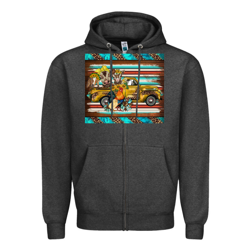 Western Truck Farm Animals Serape Leopard Turquoise's Zipper Hoodie by BarkalooDesign | Teevron