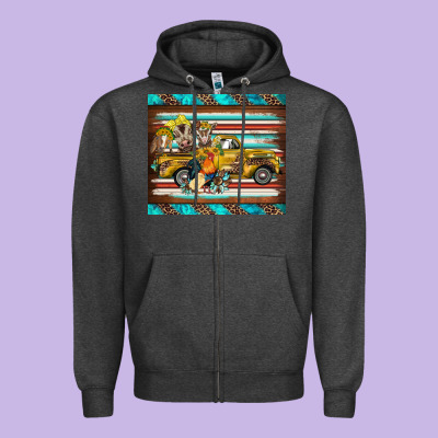 Western Truck Farm Animals Serape Leopard Turquoise's Zipper Hoodie Designed By Barkaloodesign