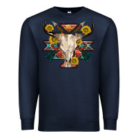 Navy aztec western bull skull Premium Sweatshirt - NancyCooperArtShop