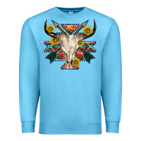 Ocean Blue aztec western bull skull Premium Sweatshirt - NancyCooperArtShop