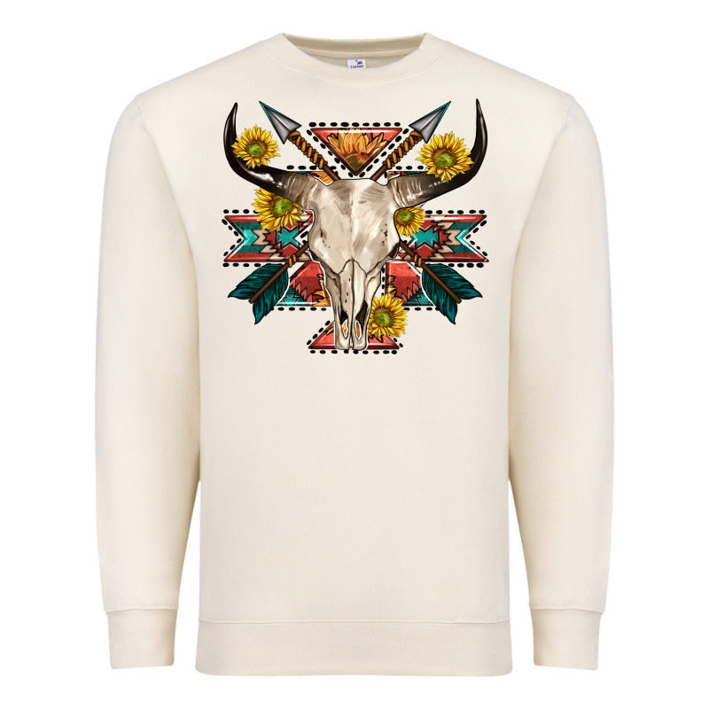 Aztec Western Bull Skull Premium Sweatshirt by NancyCooperArtShop | Teevron