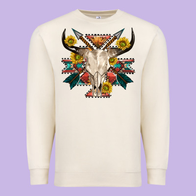 Aztec Western Bull Skull Premium Sweatshirt Designed By Nancycooperartshop